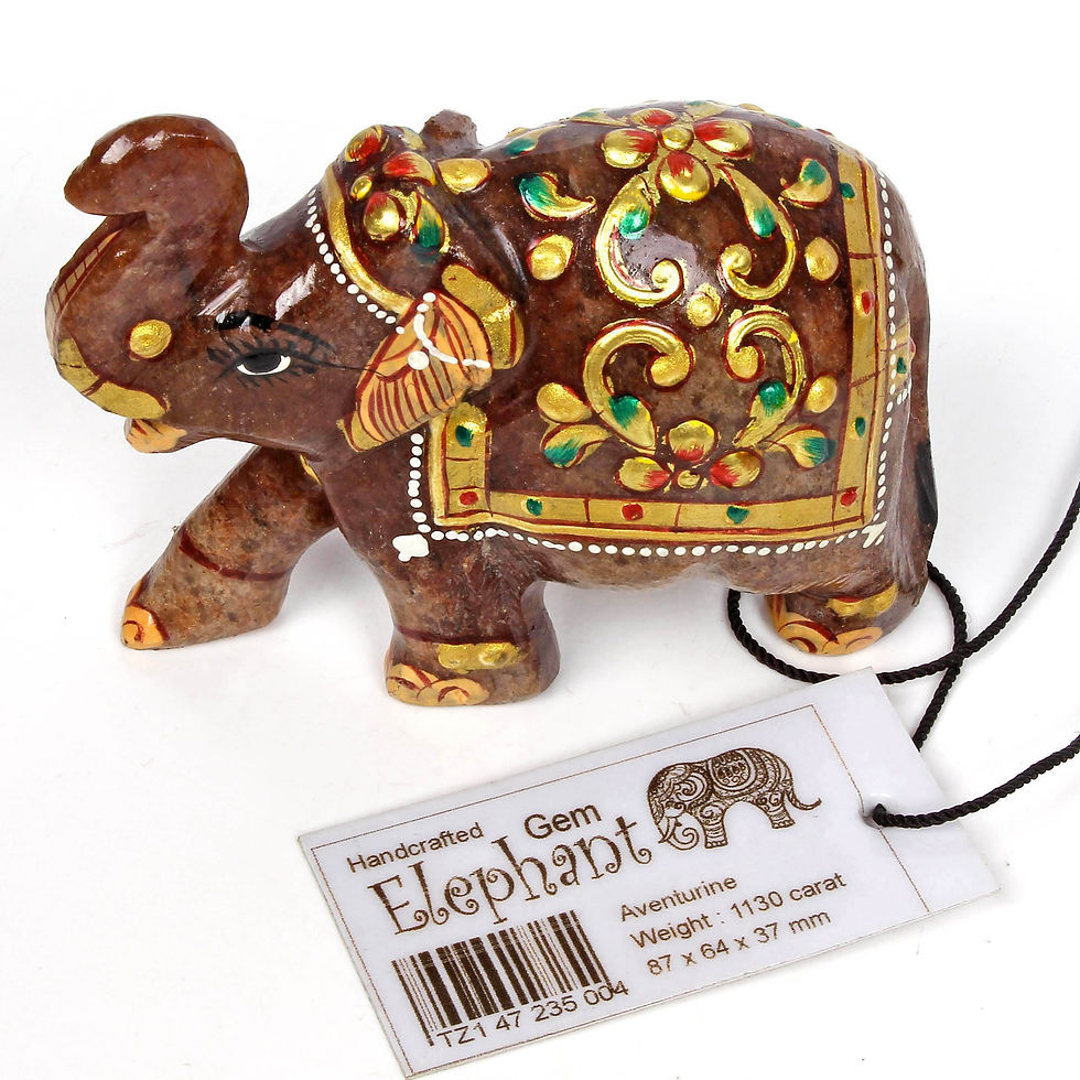 Miniature : 1130 Cts Natural Aventurine Hand Crafted Gold Painted Elephant Sculpture/ Statue