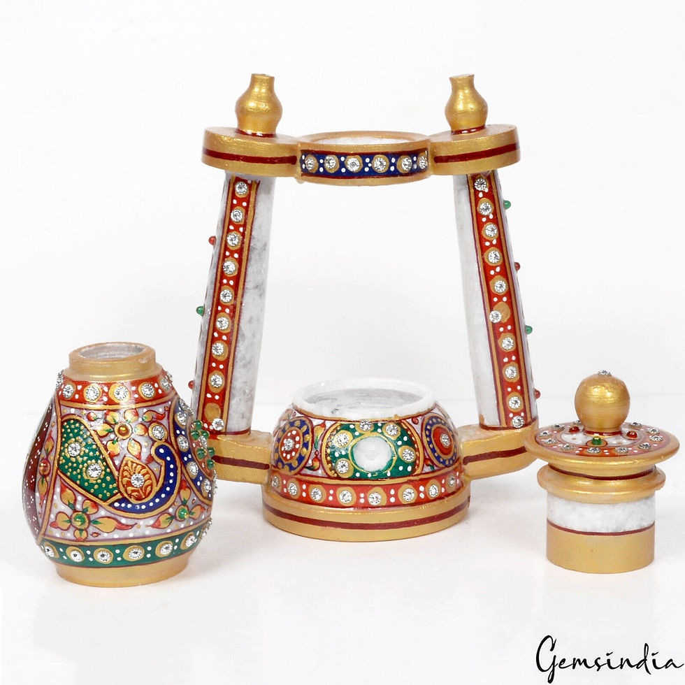 Miniaturbild: 8 Inch Multicolor Indian Art Home Decorative Marble Meenakari Work Lantern Lamp