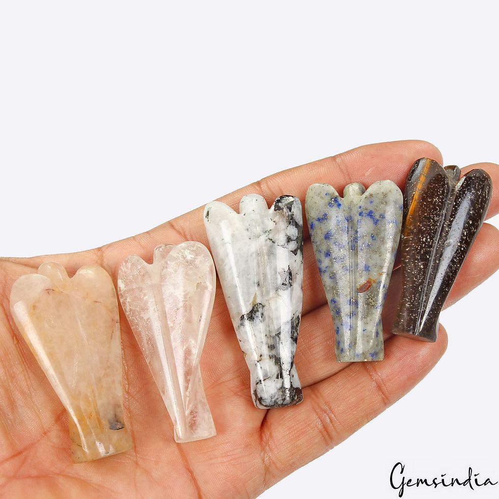 Миниатюра: 480 Cts/5 Pcs Natural Multi Gemstones Carved Pocket Good Luck Angel/Figurine