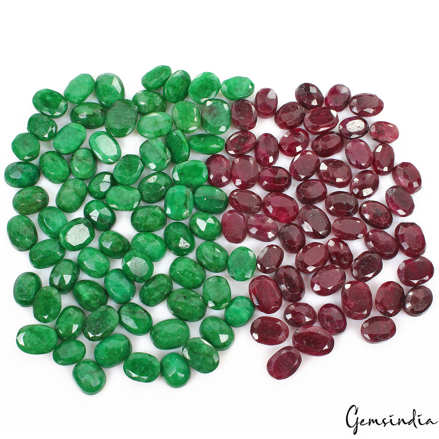 2000 Cts/120 Natural Red Ruby Green Emerald Oval Cut Loose Gems Lot For Jewelry