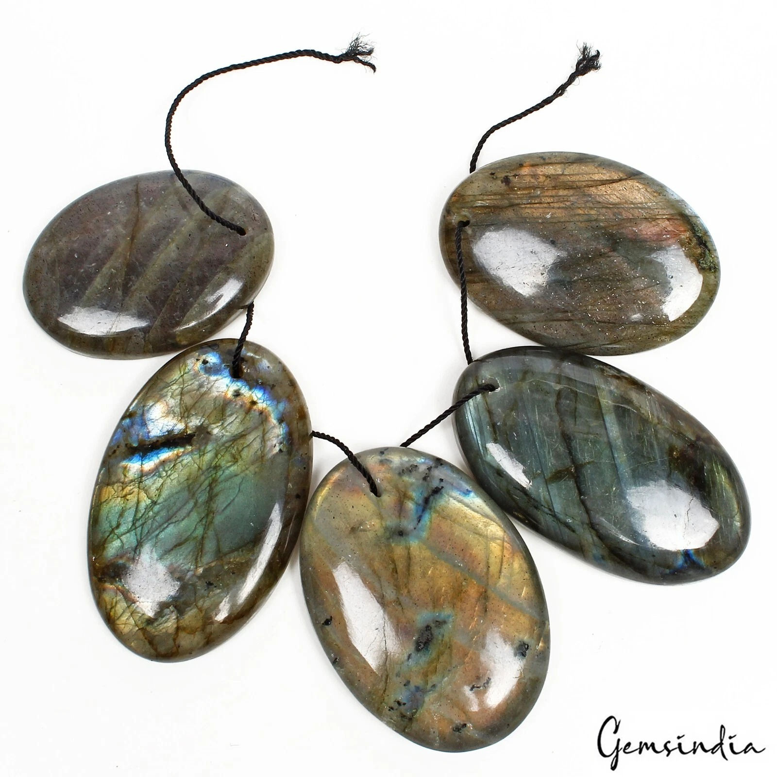 550 Ct/5Pcs Natural Golden Blue Shine Labradorite Oval Cab Drill Bead/Briolettes