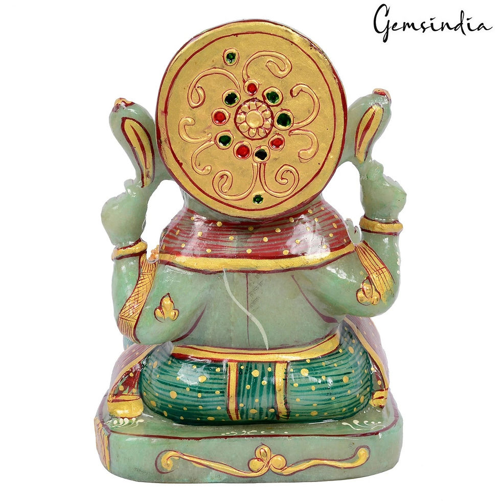 Miniatura: 2.2 Kg Natural Green Aventurine Single Stone Gold Painted Lord Ganesha Sculpture