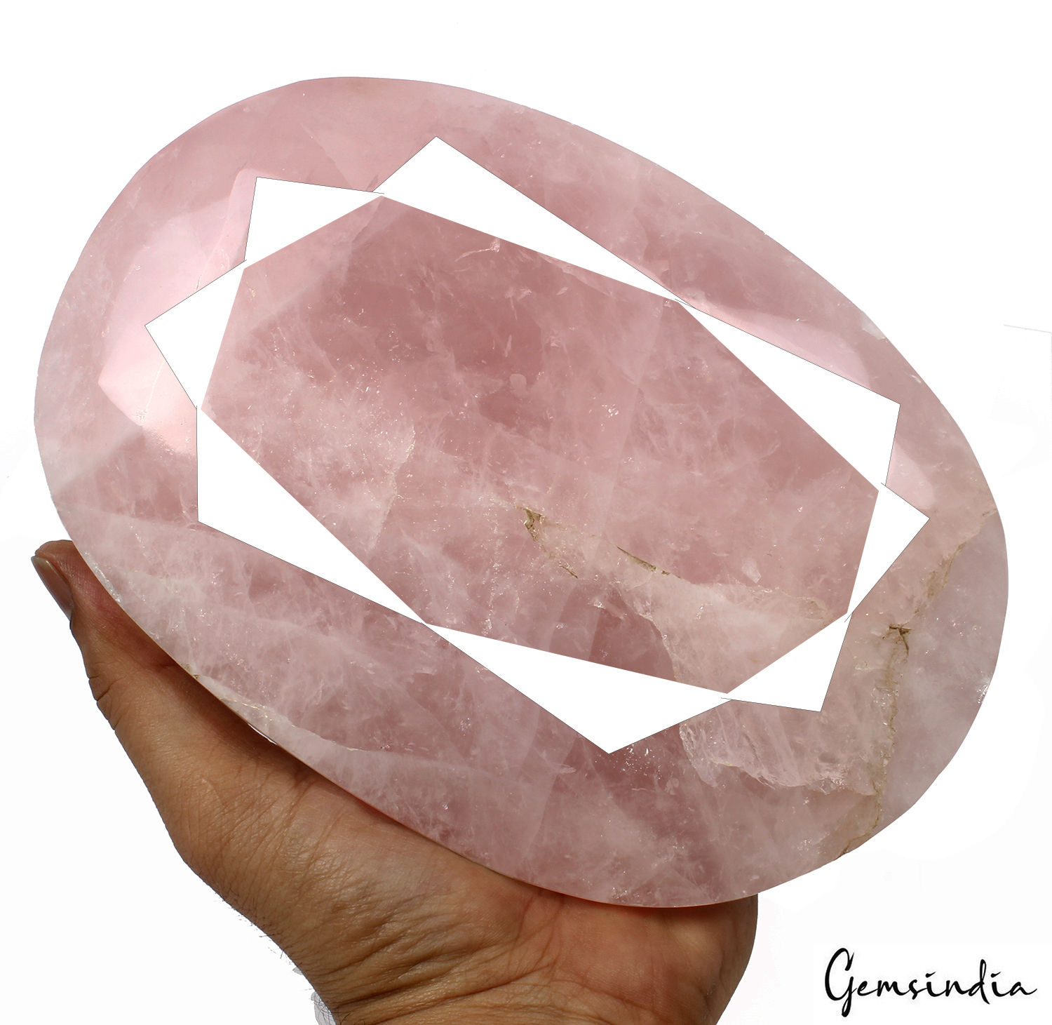 2.5 Kilo Rose Quartz Huge Oval Cut Untreated Polished Pink Gemstone w/ Stand