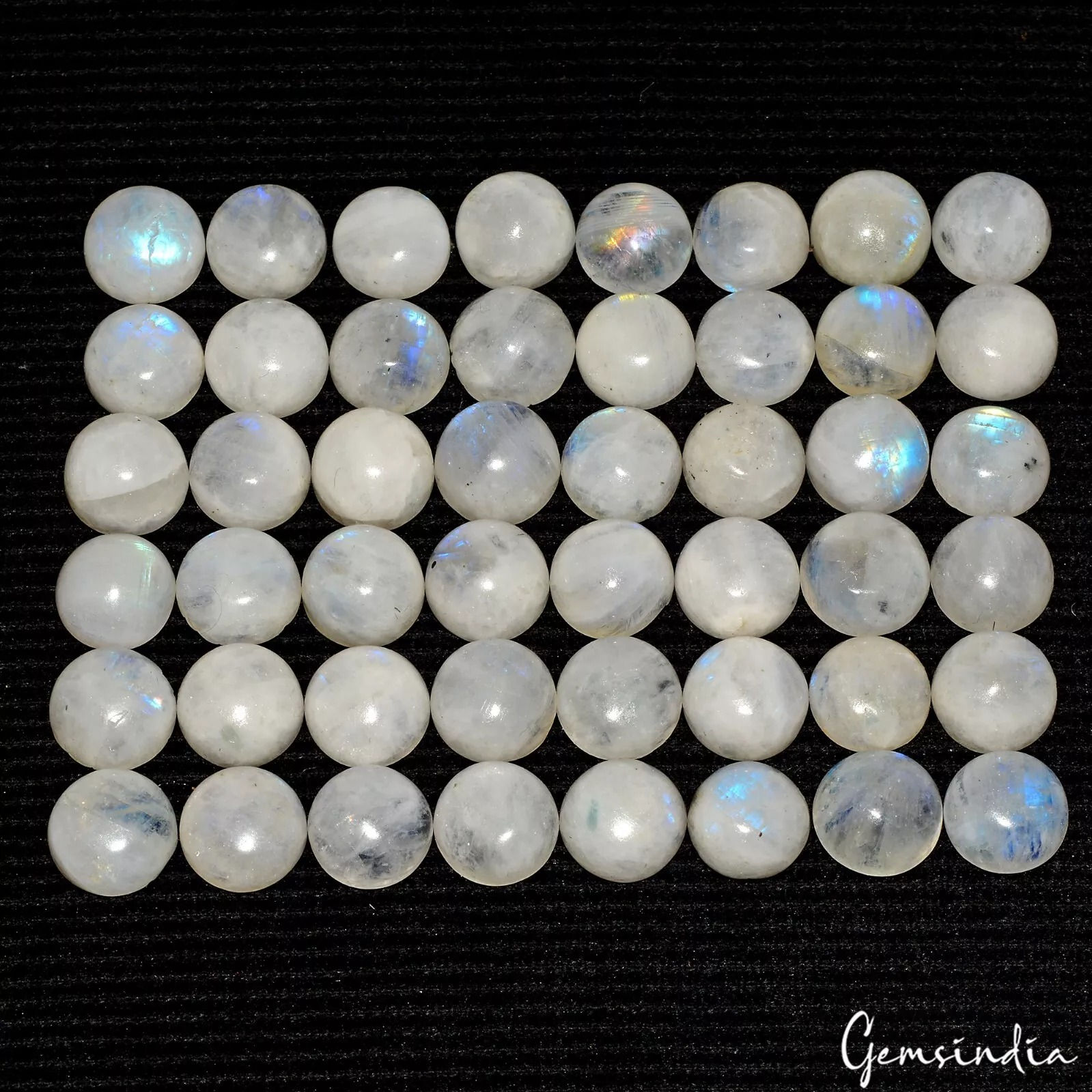 10-11mm Natural Rainbow Moonstone Round Cabochon Loose Gemstone 48 Pc Lot 250 Ct