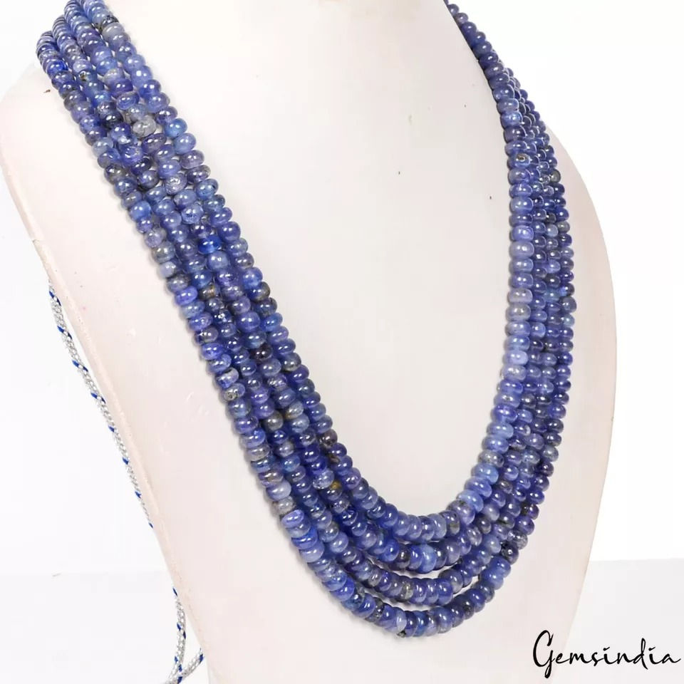 Miniaturbild: 610 Ct Natural Blue Untreated Tanzanite Round Cab Beaded 4Strand Necklace 18-20"