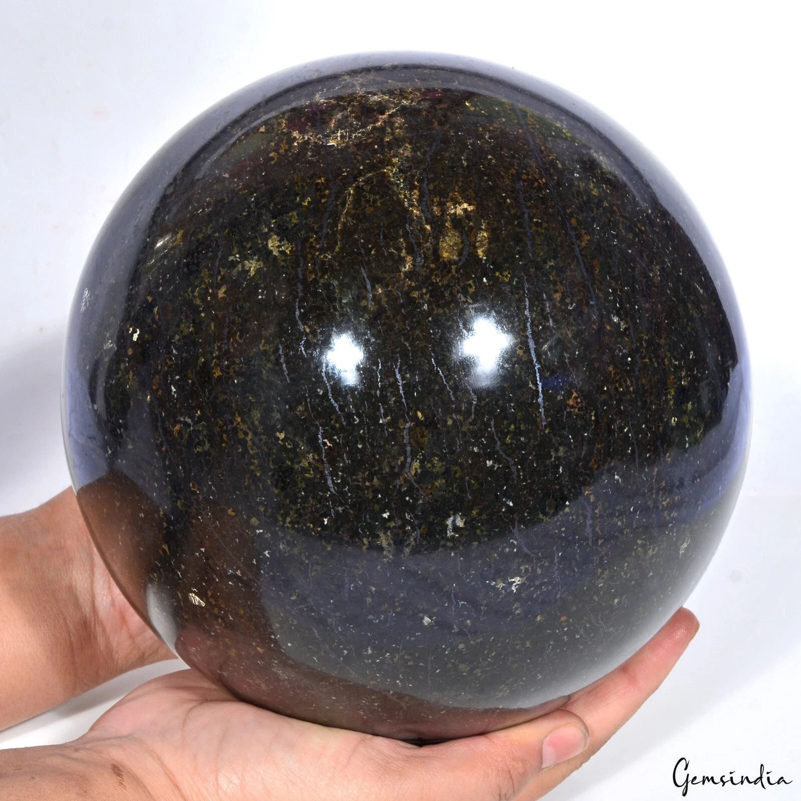 9.8 kg Natural Black Obsidian W/Gold Shine Gemstone Sphere Healing Crystal Ball