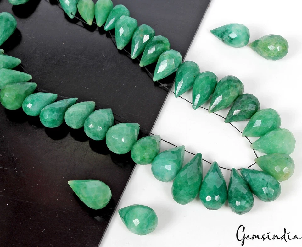 Thumbnail: 1500 Ct Natural Brazilian Green Emerald Pear Checker Cut Drill Bead/Briolettes