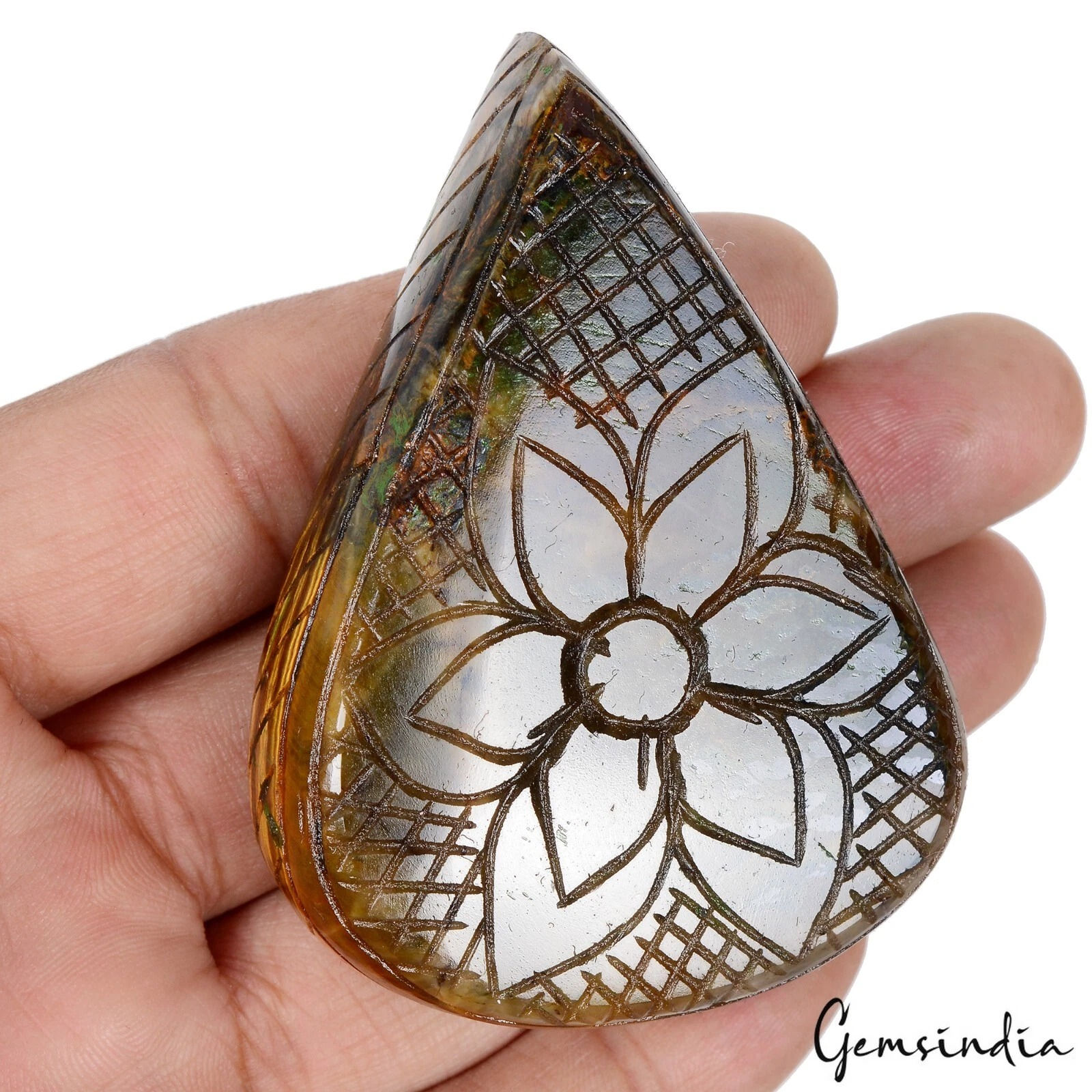 530 Cts Natural Untreated Brown Tiger Eye Pear Floral Hand Carved Loose Huge Gem