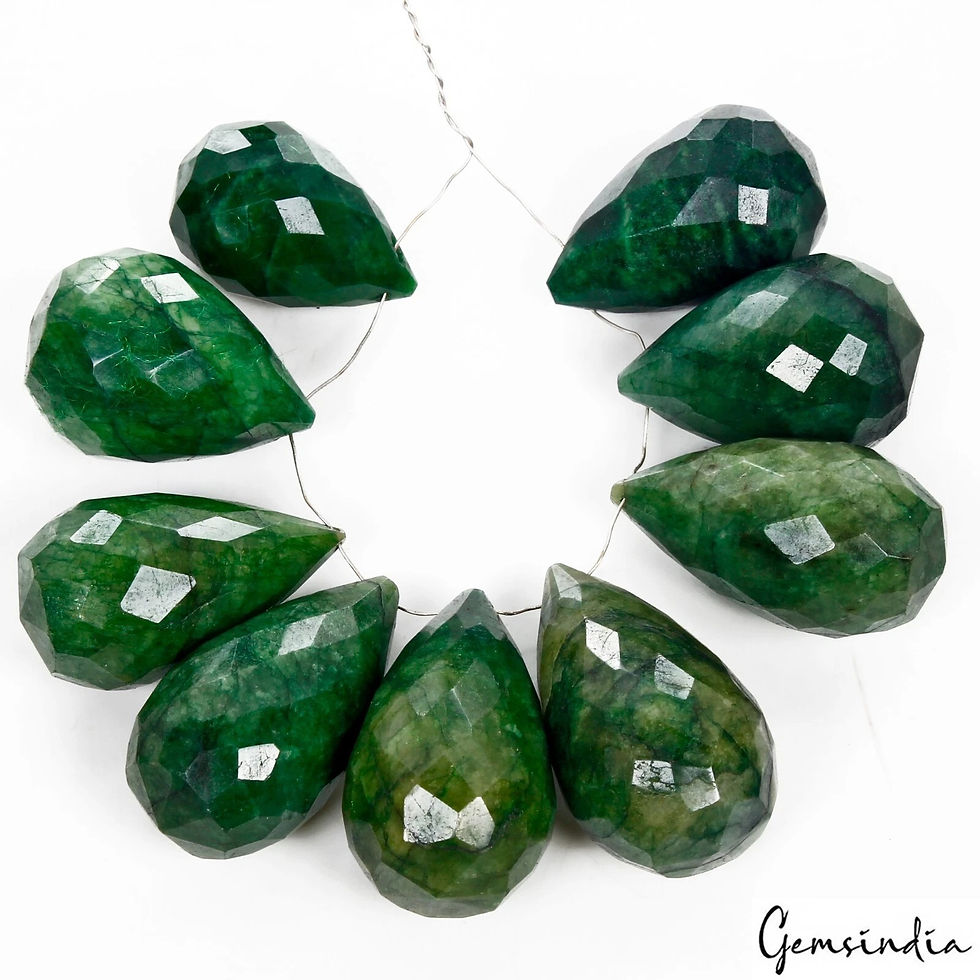 Miniatura: 690 Cts/9 Pcs Natural Dark Green Emerald Pear Checker Cut Drill Beads/Briolettes