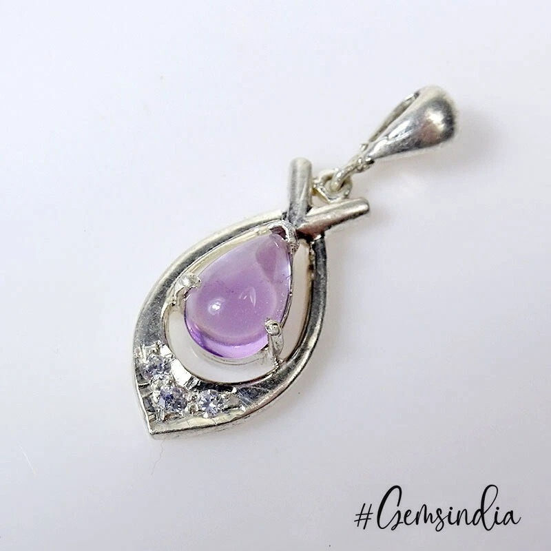 Miniatura: 2.4 Gram Natural Purple Amethyst Gem Designer 925 Sterling Silver Pendant 1 Inch