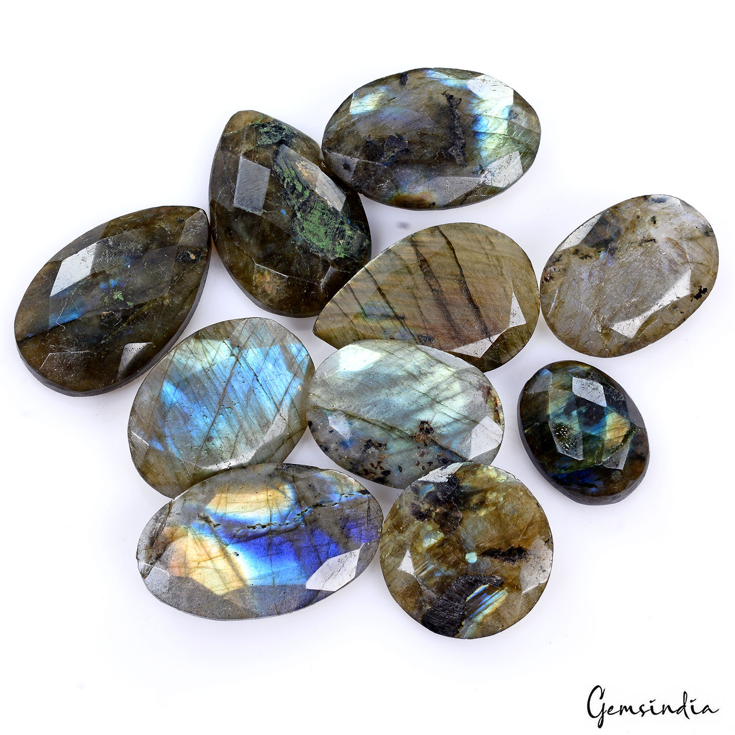 247.30 Ct Natural Untreated Blue Shine Labradorite Mix Checker Cut Loose Gems