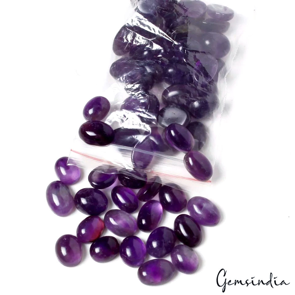 Miniatura: Smooth Polish Purple Amethyst Cabochons 62 Pcs 9-14mm for Elegant Jewelry Crafts