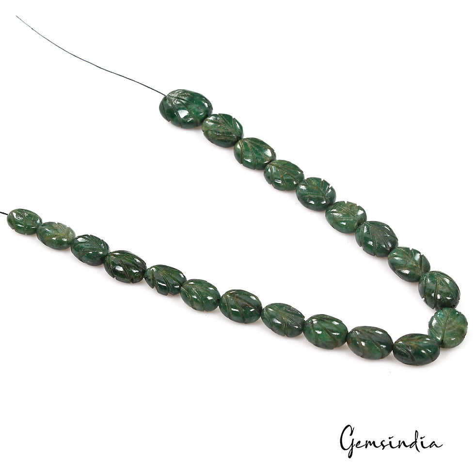 116.50 Ct/21 Pcs Natural Brazilian Dark Green Emerald Oval Carved Drill Bead Gem