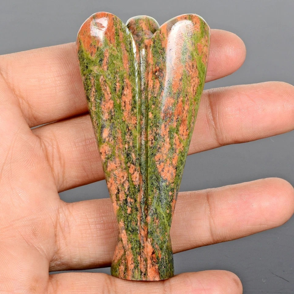 Miniatura: 3 In Natural Unakite Jasper Goodluck Pocket Angel Reiki Healing Carved Figurine