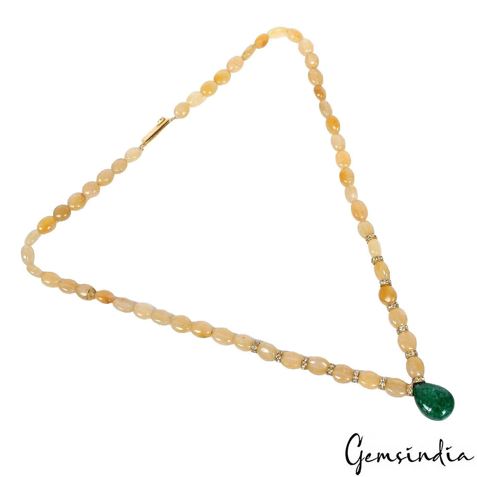 Thumbnail: 149.80 Cts Natural Yellow Quartz Green Emerald Beaded Single Strand Necklace 20"