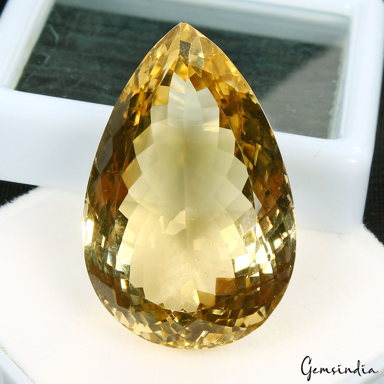 VVS 57.20 Cts AAA Grade Untreated Yellow Citrine Loose Pear Cut Gemstone, Brazil