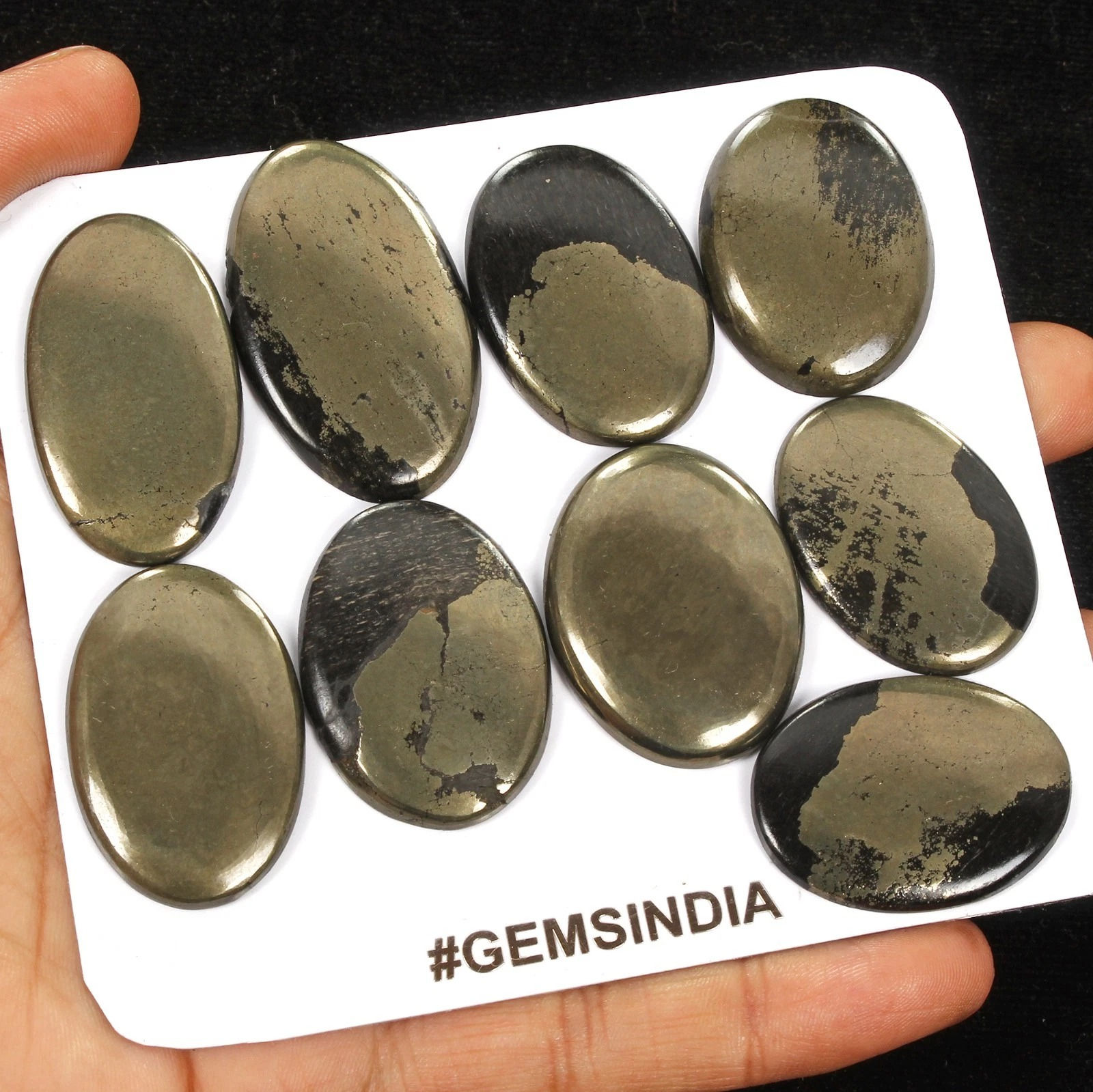 460 Cts/9 Pcs Natural Untreated Apache Gold Pyrite Oval Cab 35-40mm Loose Gems