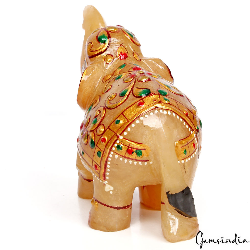 Miniature : 1160 Ct Hand Crafted Gold Painted Trunk Up Elephant Natural Aventurine Sculpture