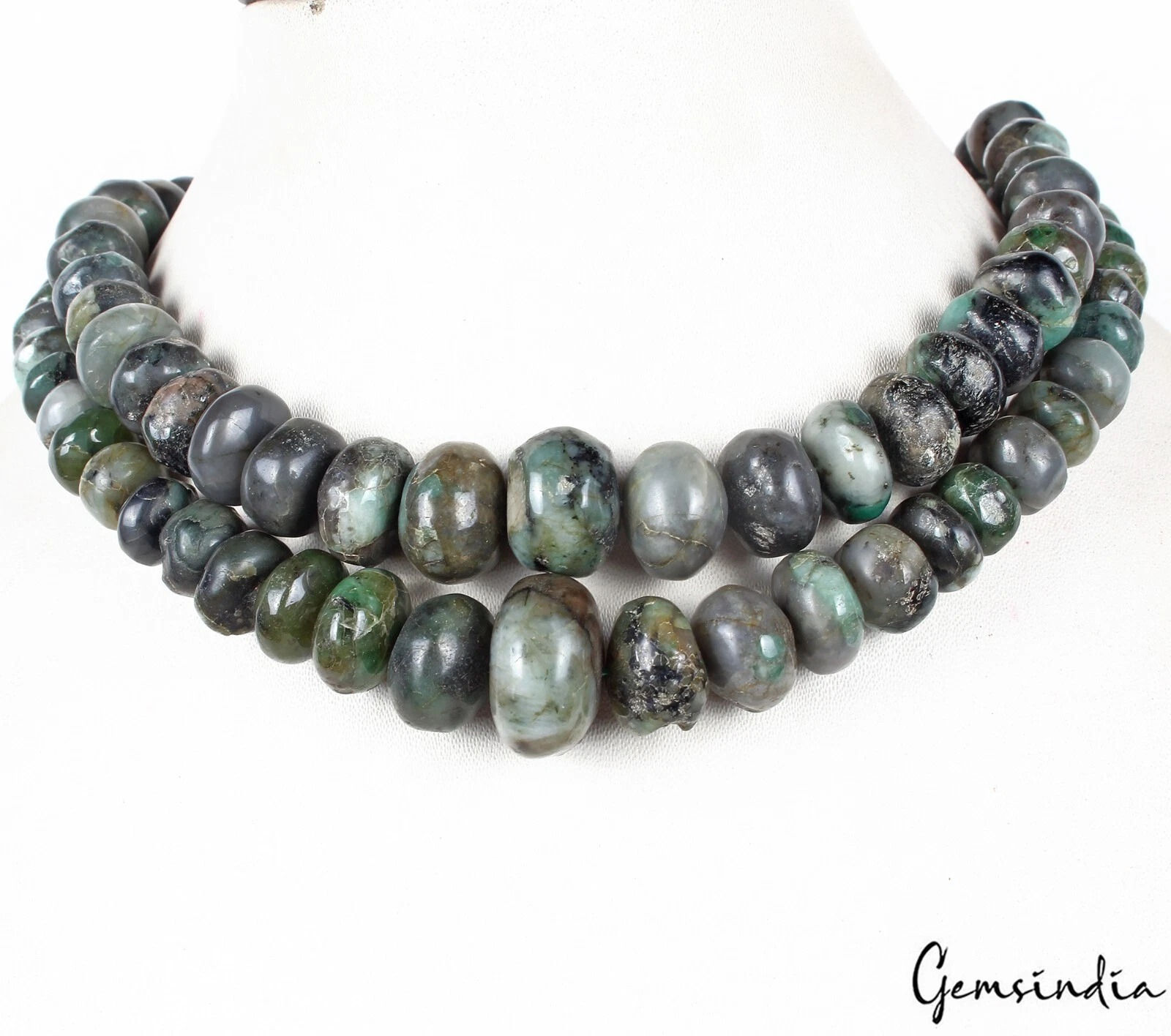1000 Ct Natural Brazilian Emerald Round Cab Beaded Gems Strand 16" Each 2 Pcs