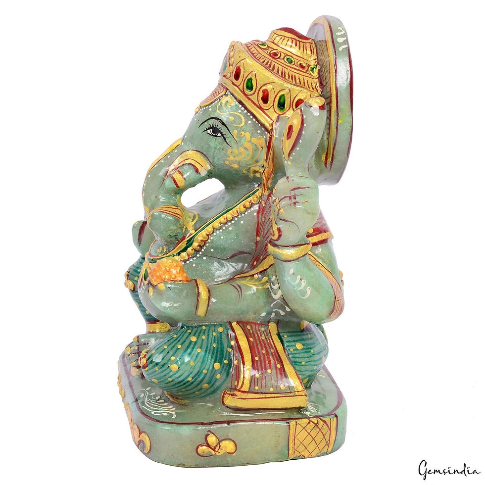 Miniatura: 2.2 Kg Natural Green Aventurine Single Stone Gold Painted Lord Ganesha Sculpture