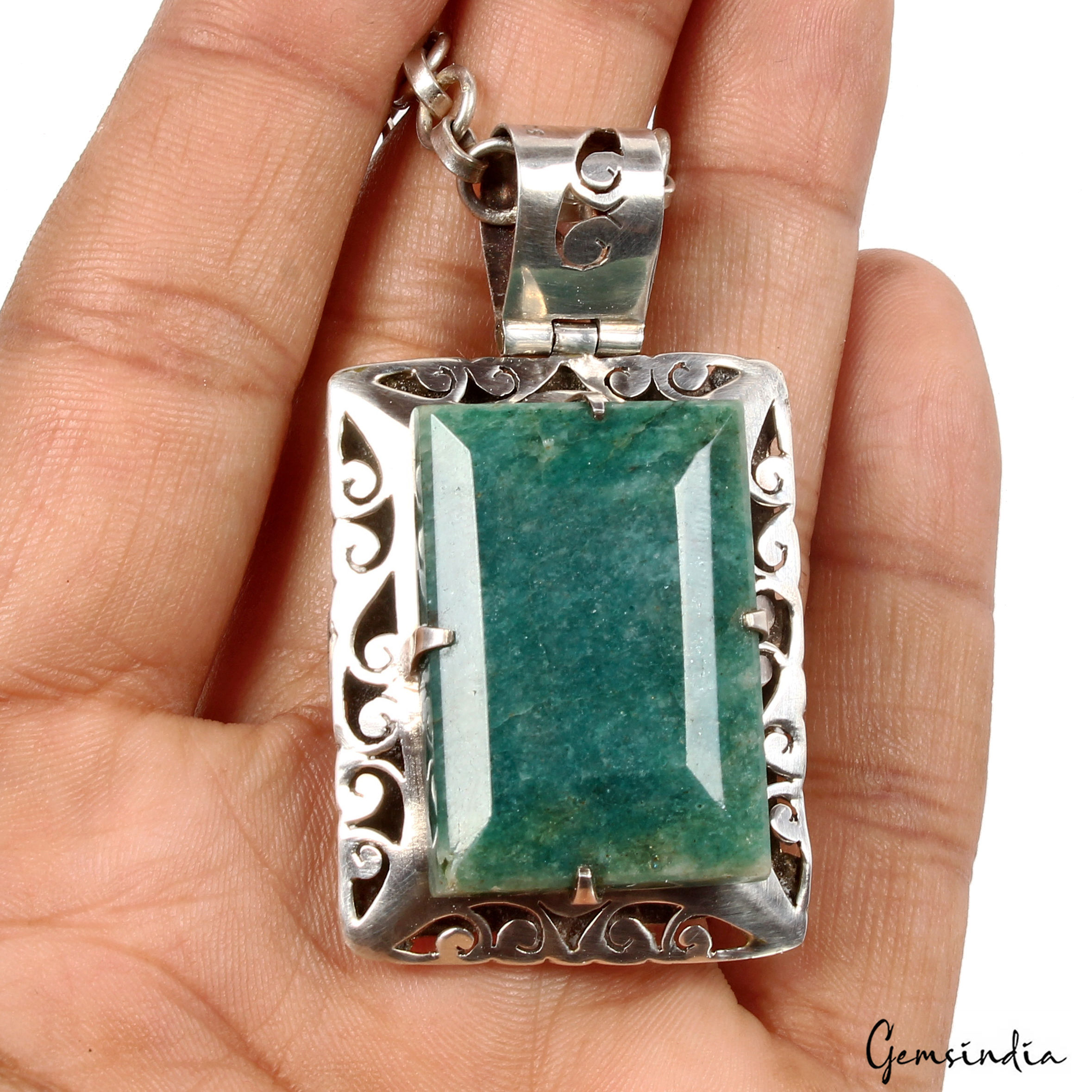 24 Gms Certified Natural Green Emerald Handmade 925 Sterling Silver Huge Pendant