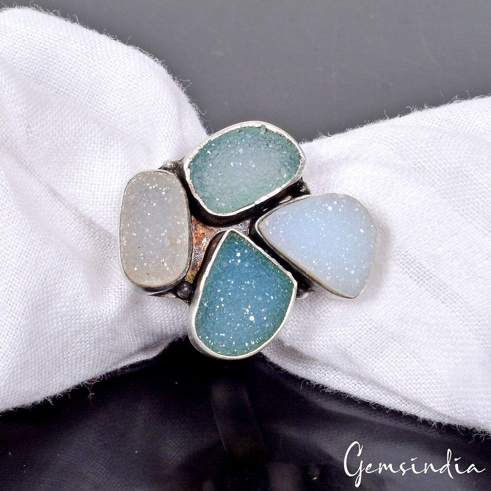 Miniaturbild: 9 Gm Beautiful Onyx Druzy Glittery Handmade Silver Ring Jewelry For Women~6.5 US