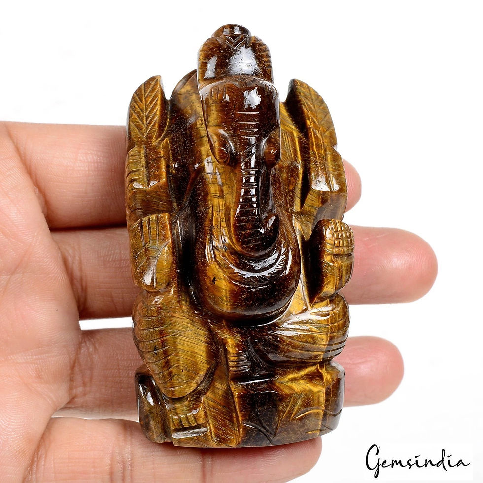 Thumbnail: 820 Cts Natural Untreated Tiger Eye Single Stone Hand Carved Lord Ganesha Statue