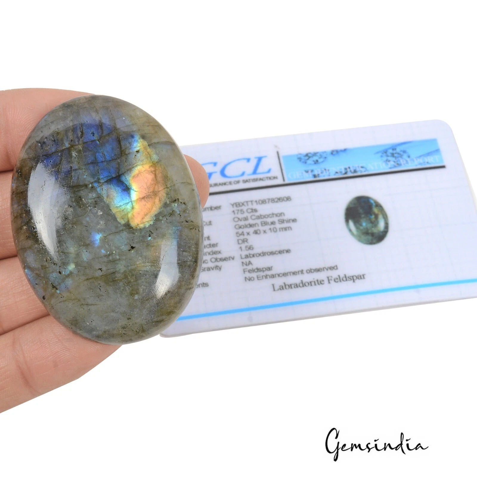 Natural Untreated Labradorite Blue Yellow Shine Oval Cab Certified 175.00 Ct Gem