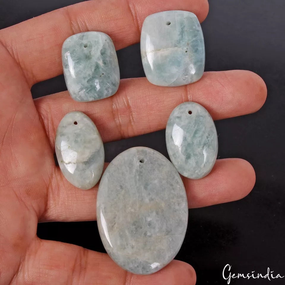Thumbnail: 5 Pc Natural Blue Green Beryl Aquamarine Mix Shape Loose Drilled Bead/Briolettes
