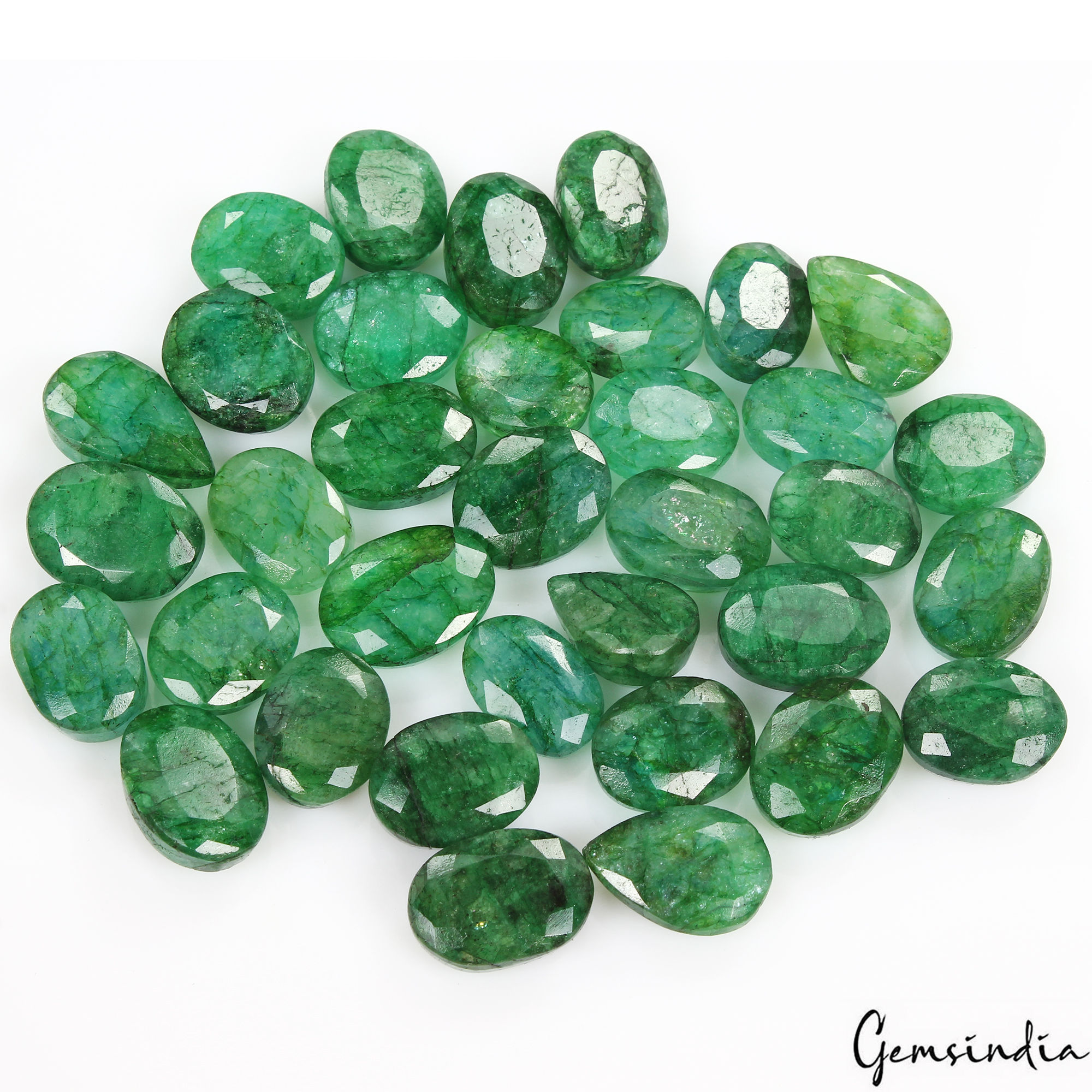 440 Ct/35 Pcs Natural Brazilian Green Emerald Mix Cut Loose Gems Lot For Jewelry