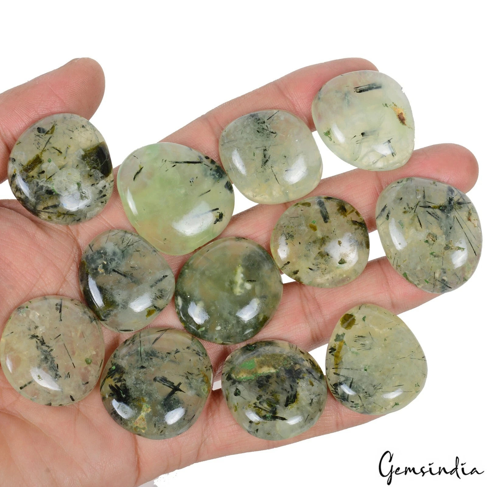 640 Ct Natural Untreated Green Prehnite Mix Cabochon Loose Gems Lot For Jewelry