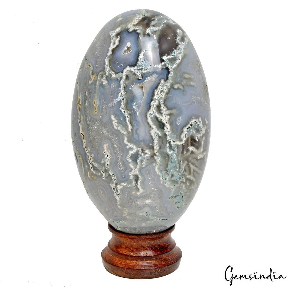 Miniatura: 1.14 Kg/ 5.25 x 3.25 Inch Natural Dendrite Moss Agate Druzy Egg Mineral Gemstone