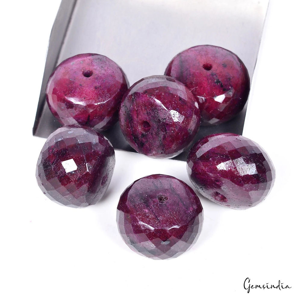 Thumbnail: 25-29mm Natural Dark Red Ruby Beads AAA Round Checker Cut Loose Gems Lot 1100 Ct