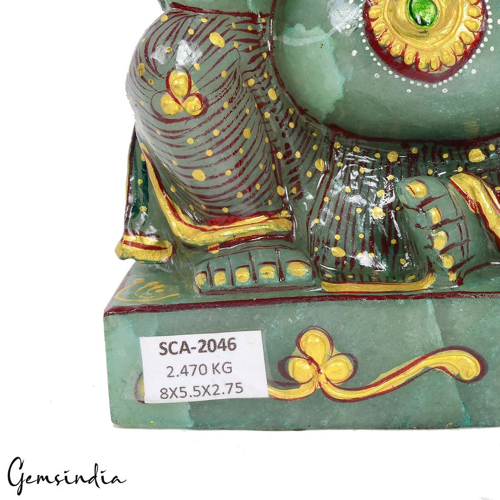 Miniatura: 2.4 Kg Natural Green Aventurine Hand Crafted Lord Ganesha Gold Paint Sculpture