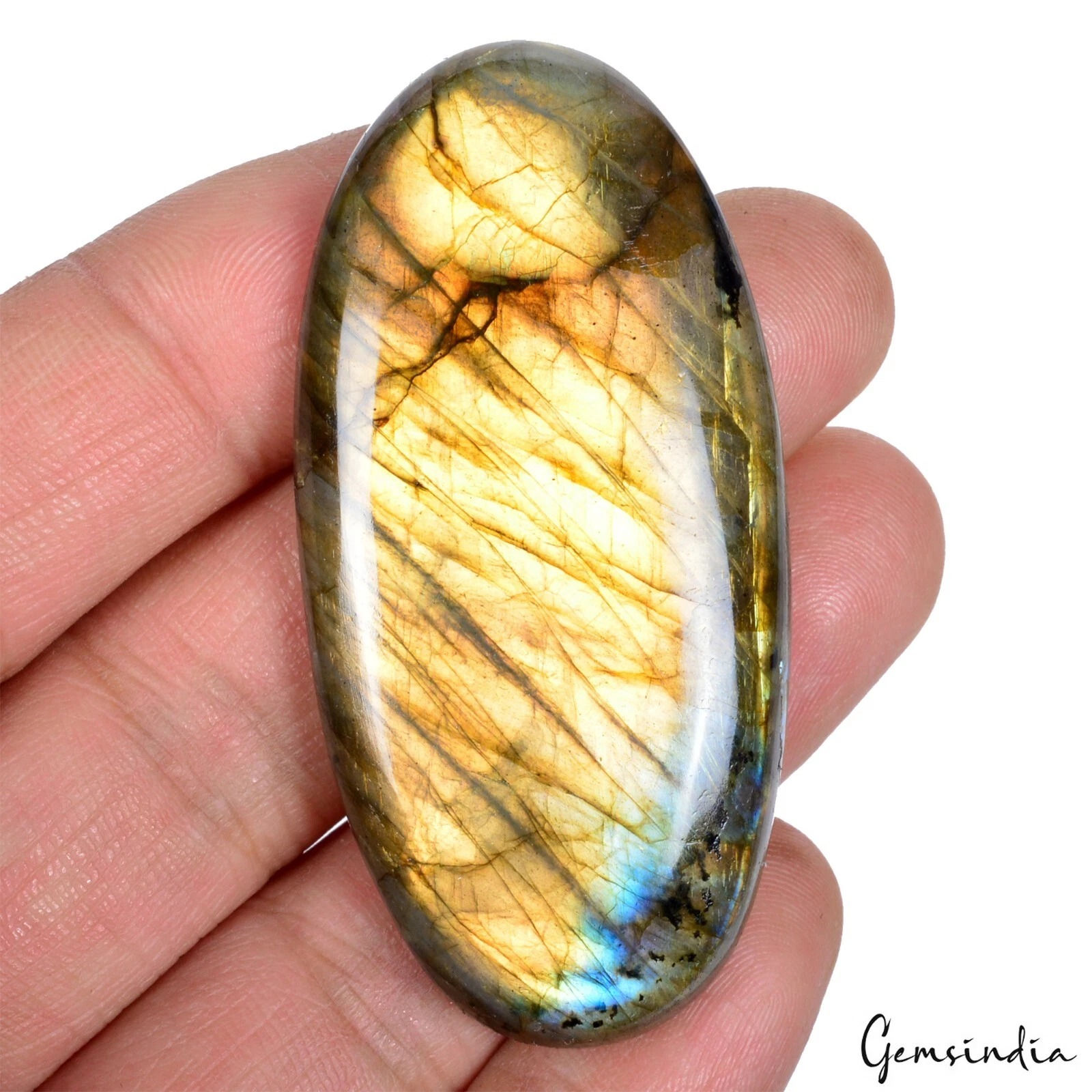148.80 Ct Natural Untreated Yellow Blue Shine Labradorite Oval Cab Certified Gem