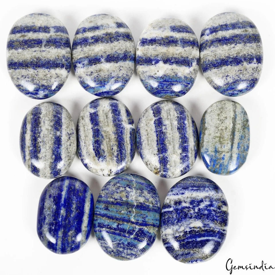 Miniaturbild: 5000 Cts/11 Pcs Natural Blue Gray Lapis Lazuli Oval Wholesale Palm Gemstones Lot