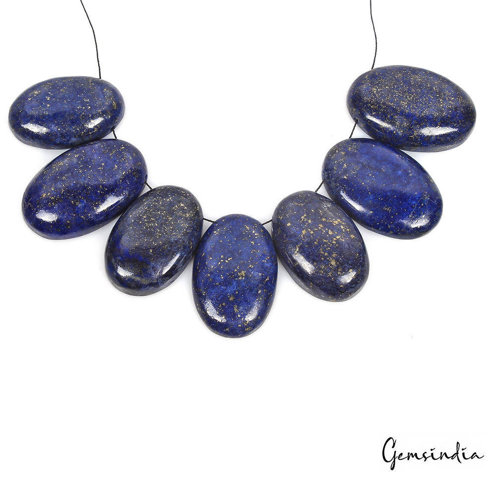 サムネイル： 380 Ct/7Pcs Natural Blue Lapis Lazuli Gold Pyrite Oval Side Drill Loose Bead Gem