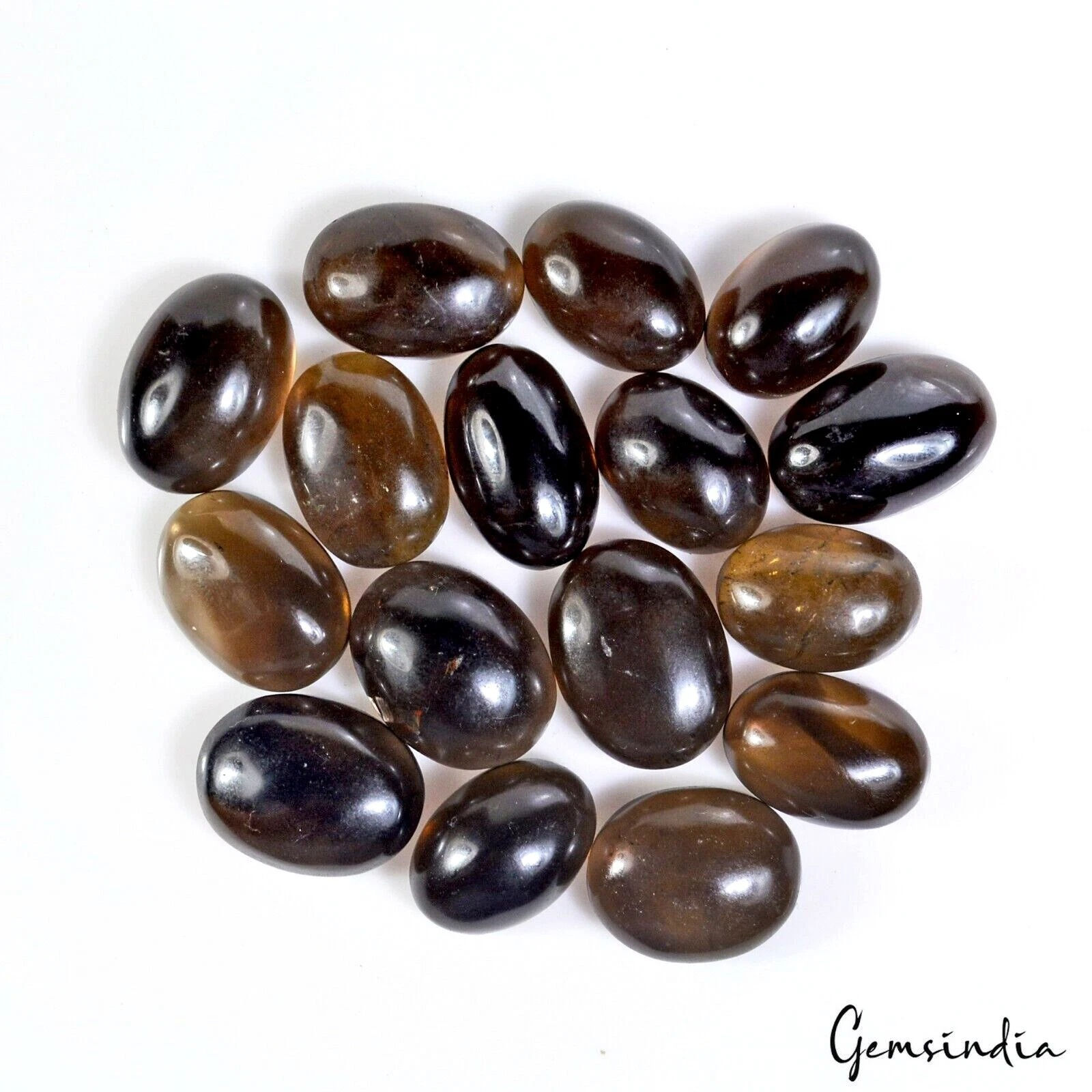 Natural Dark Smoky Quartz Oval Cabochon Loose Stone Lot 16 Pcs 18-21mm 310 Cts