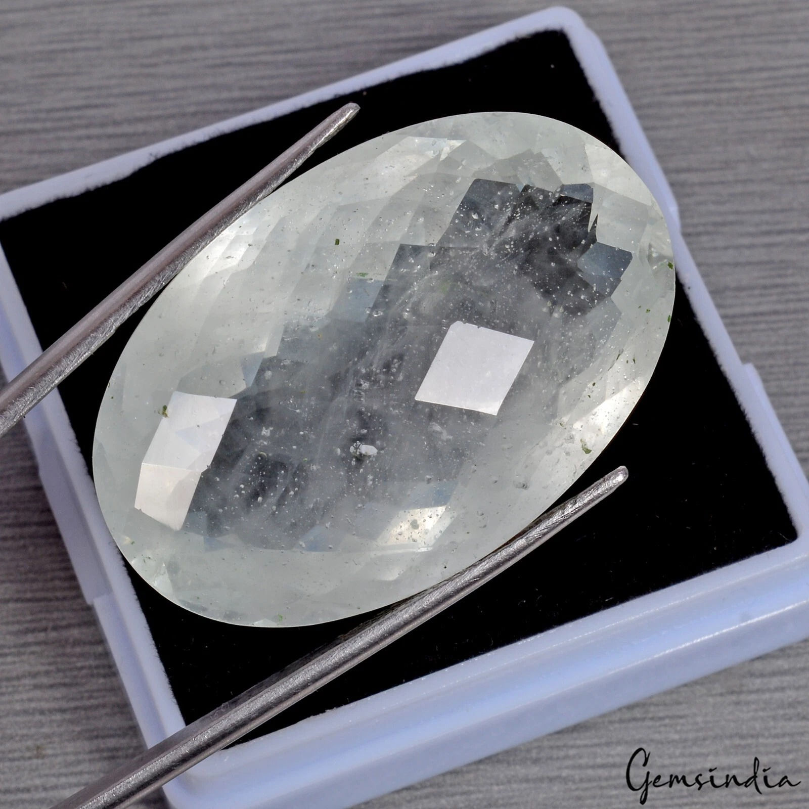 Certified 64.40 Cts Natural Untreated Green Aquamarine Oval Checker Cut Rare Gem