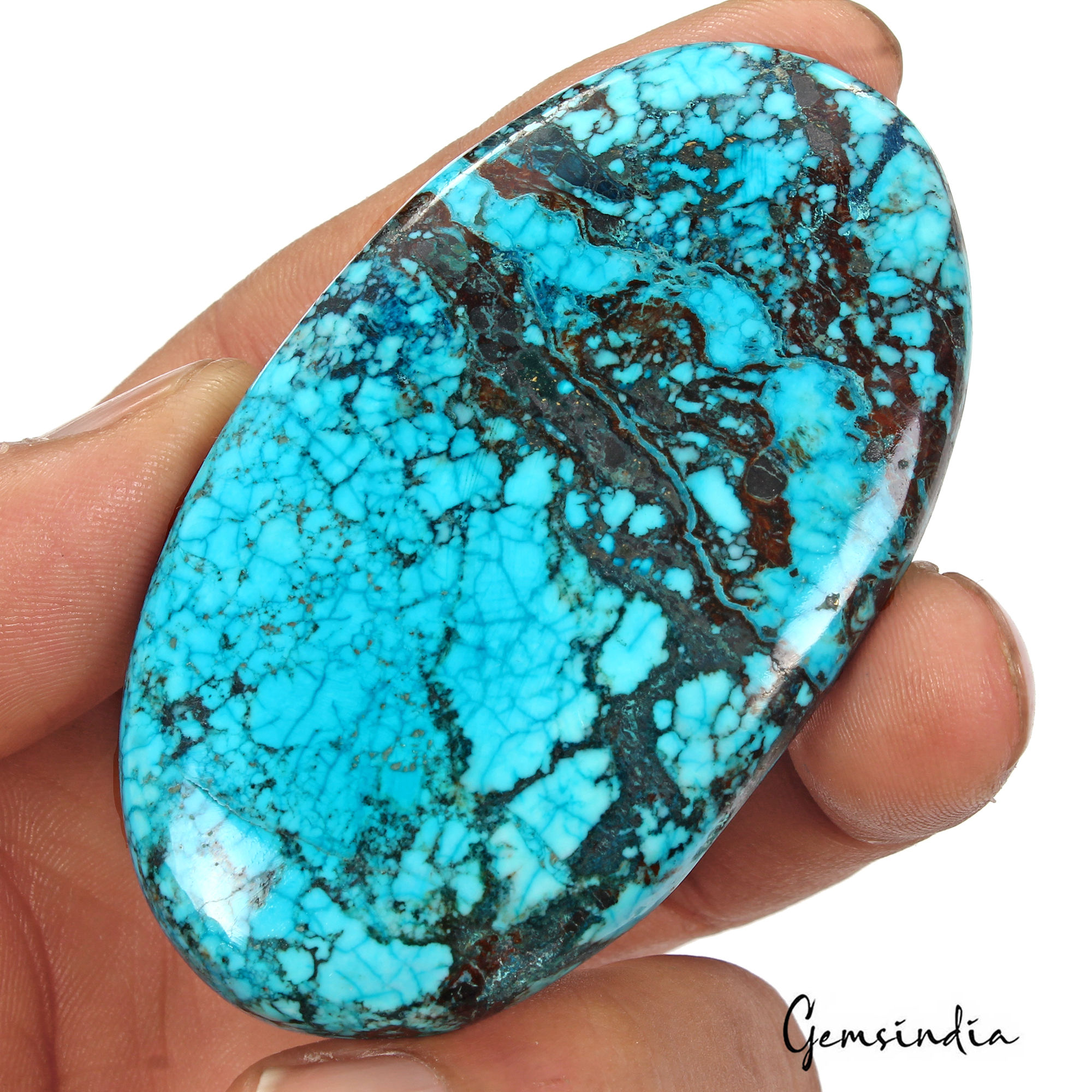 255.15 Ct Blue Spiderweb Turquoise Oval Cab Arizona Museum Huge Size Loose Gems