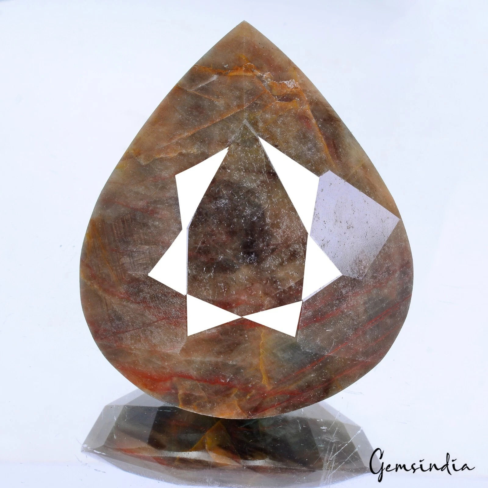 1060 Ct Natural Brown Untreated Sapphire with Red Streaks Pear Cut Certified Gem