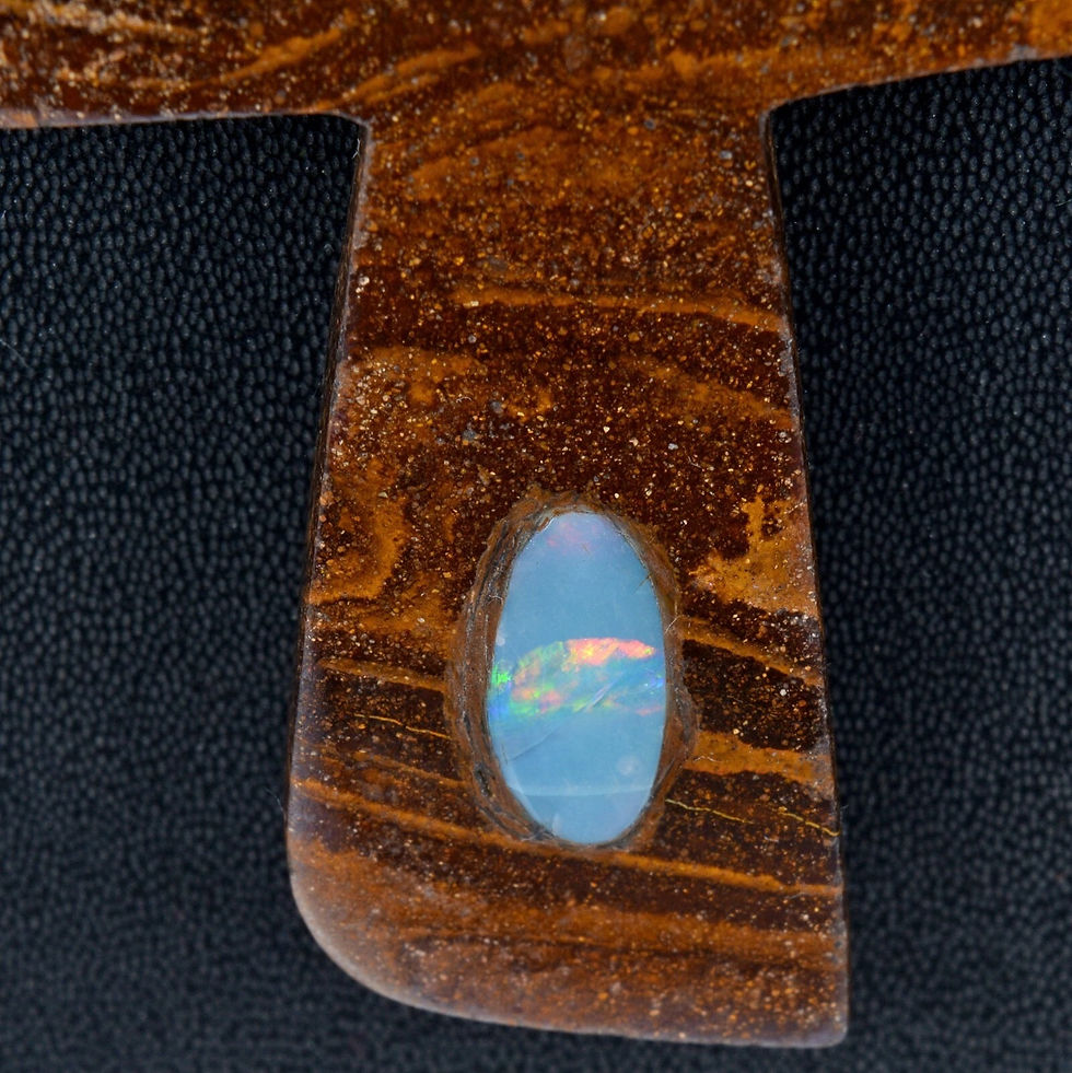 Miniaturbild: 210 Ct Inlay Boulder Opal in Marium Jasper Gemstone Cross Christmas rare pendant