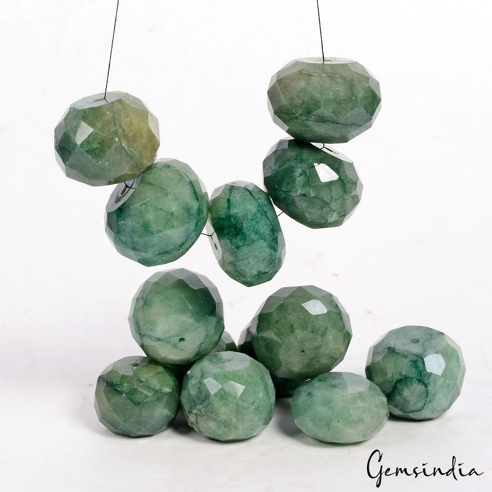 Thumbnail: 1000 Ct/13 Pcs Natural Green Emerald Round Checker Cut Loose Beads For Jewelry