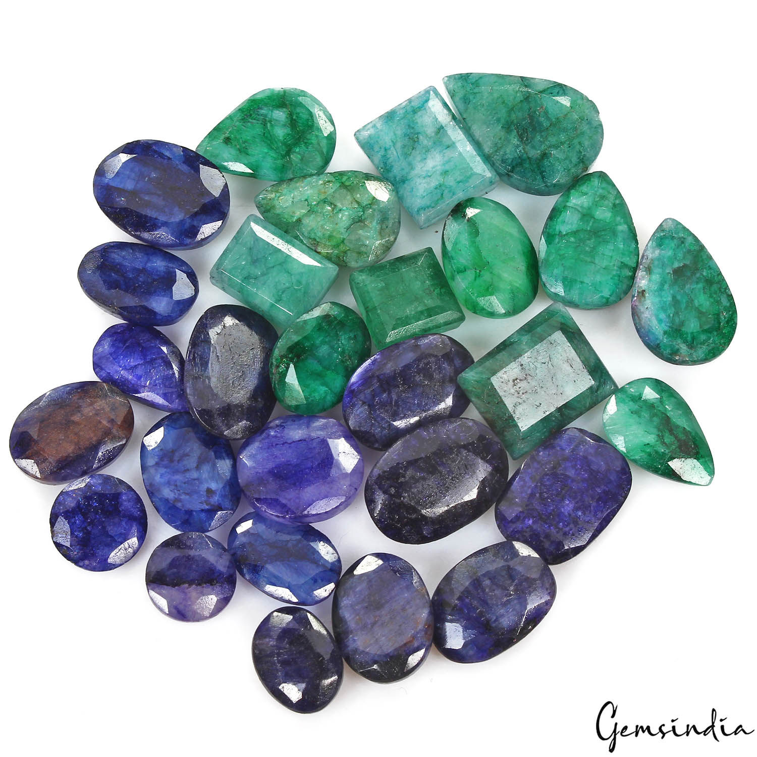 300 Cts/28 Pcs Natural Blue Beryl Green Emerald Mixed Cut Gems Lot For Jewelry