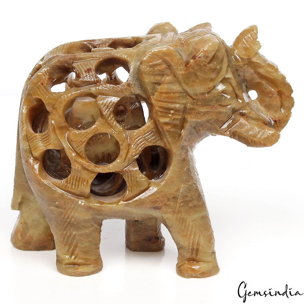 Miniatura: 785 Ct Soapstone Carved Elephant -Baby Inside Mother's Tummy Sculpture/Home Deco