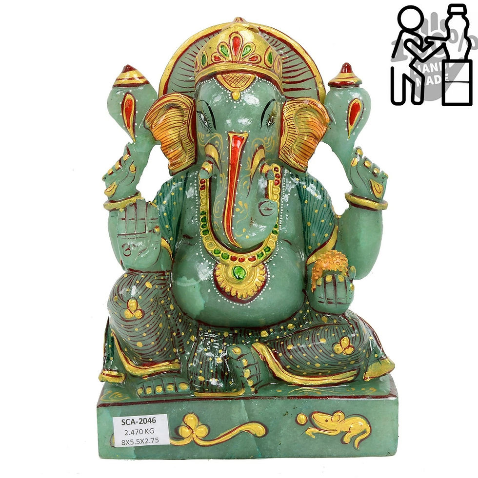 Miniaturbild: 2.4 Kg Natural Green Aventurine Hand Crafted Lord Ganesha Gold Paint Sculpture