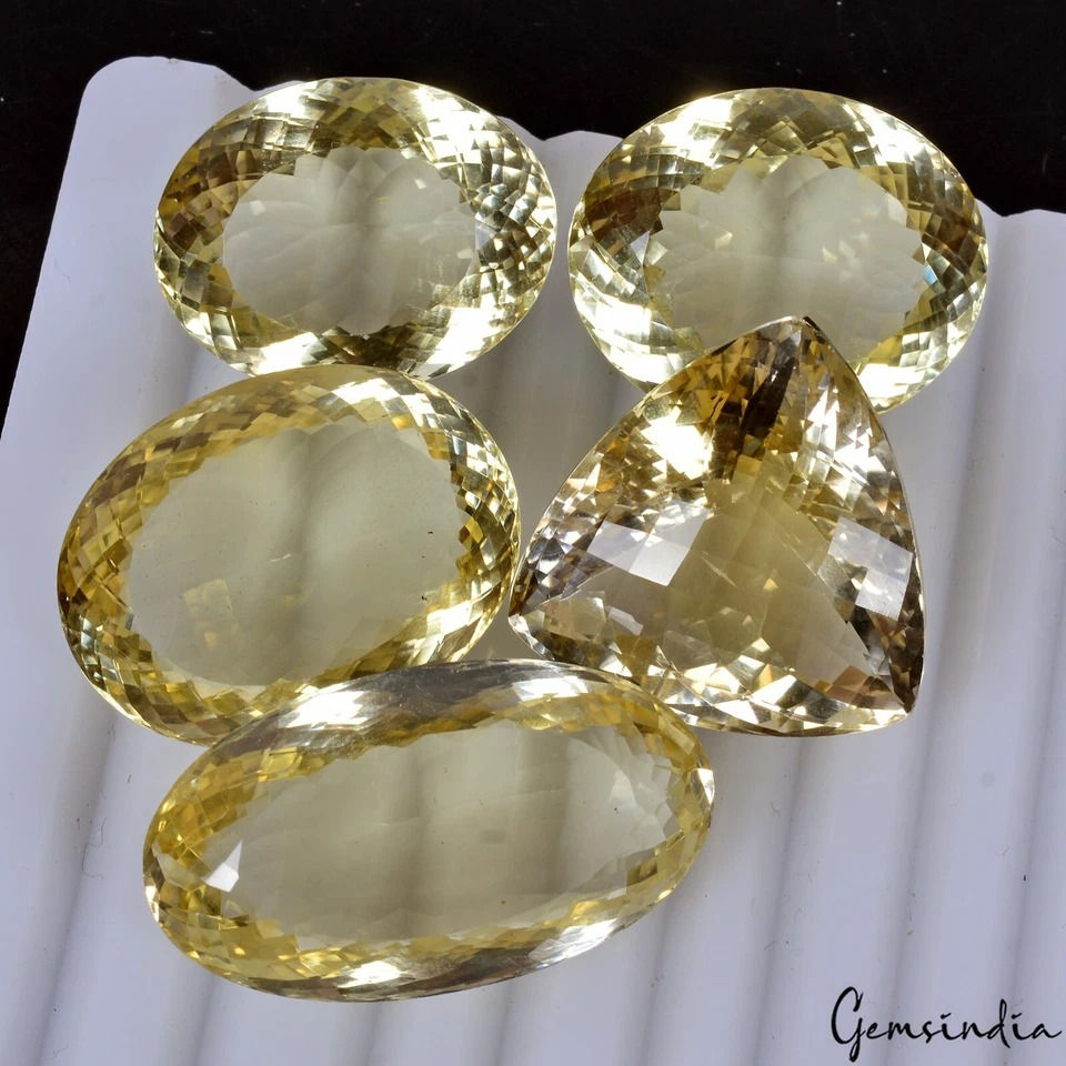 Miniature : 250.90 Ct Natural Flawless Citrine Mix Cut Loose Faceted 25-34mm Gemstones~5 Pcs