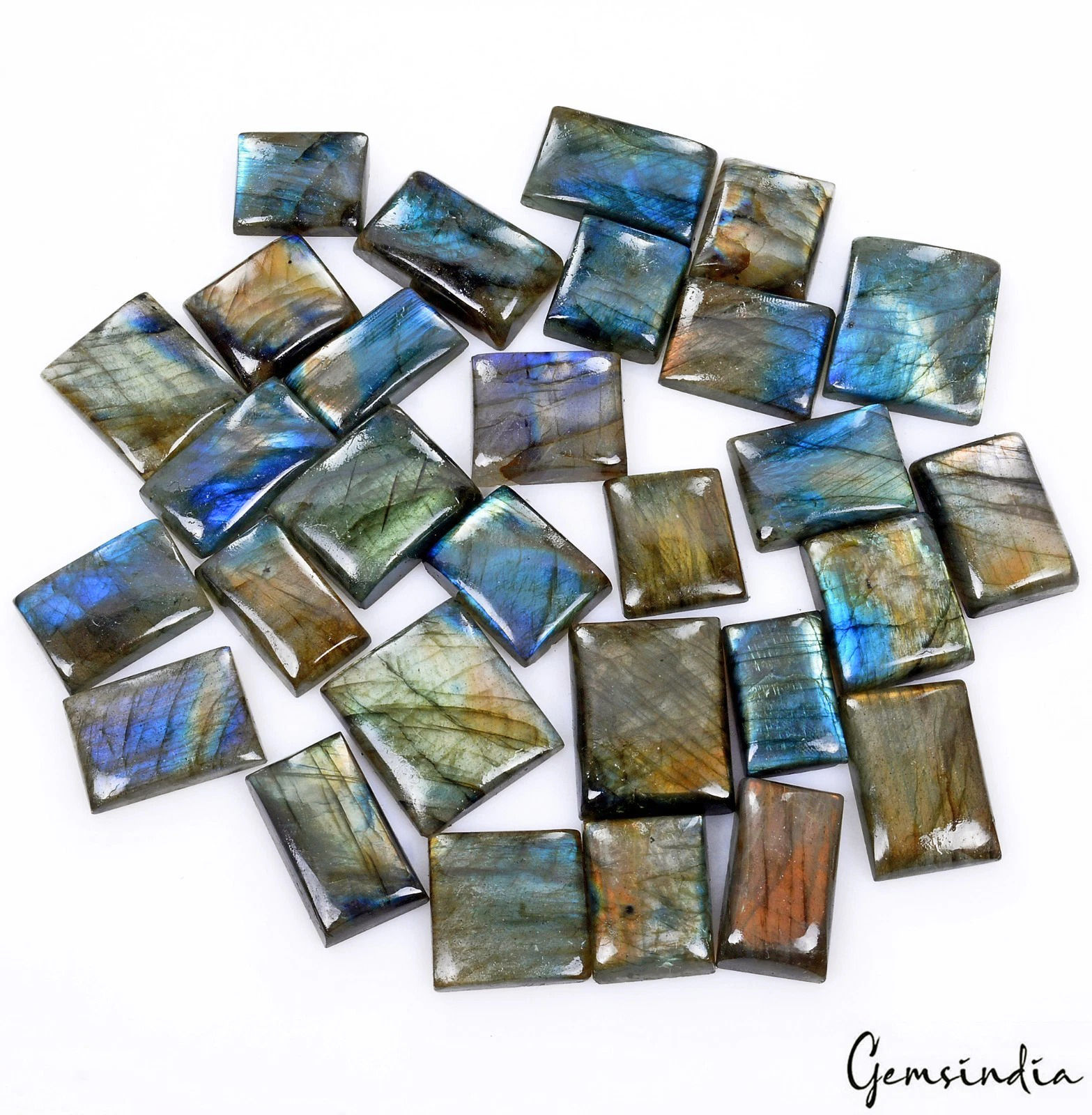 Natural Multi Flash Labradorite loose Cabochon Baguette Cut Gems Wholesale~840Ct