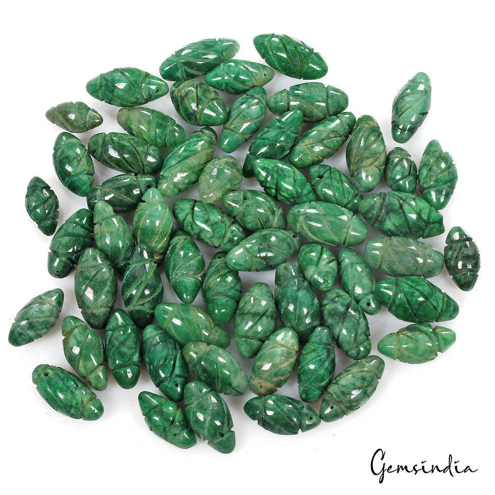 Thumbnail: 590 Cts/57 Pcs Natural Green Emerald Gem Drum Shape Carved Drill Bead/Briolettes