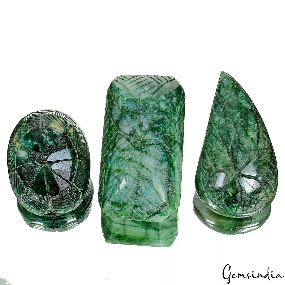 1050 Ct/3Pcs Natural Brazilian Green Emerald Mix Cut Both Side Carved Loose Gems